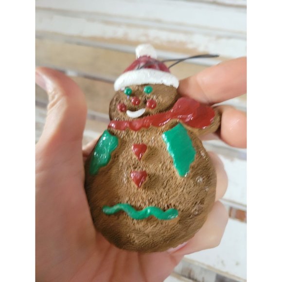 Snowman gingerbread cookie hat ornament Xmas holiday tree vintage - Picture 8 of 8